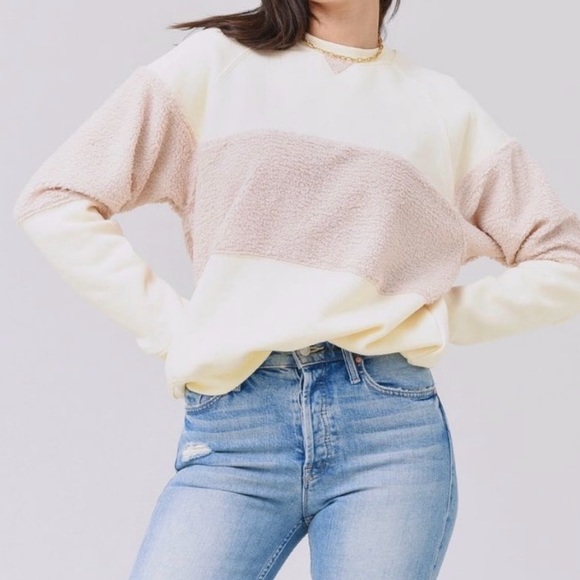 DONNI. Eco Fleece Sherpa Tri-Crew in Creme - Picture 1 of 8